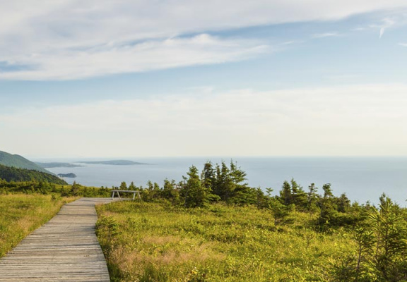 Park overlooking Cape Breton Highlands on a beautiful sunny day