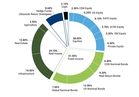 A donut chart showing the asset mix