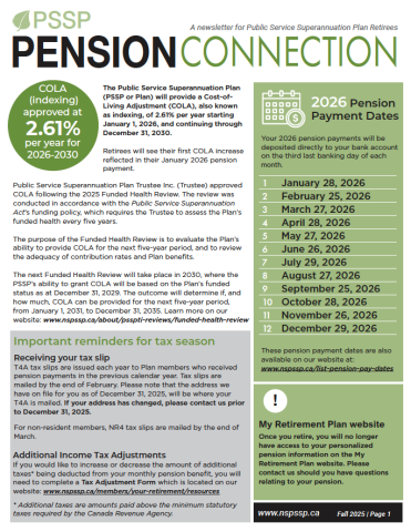 Page one of the Fall 2025 PSSP Pension Connection for Retirees