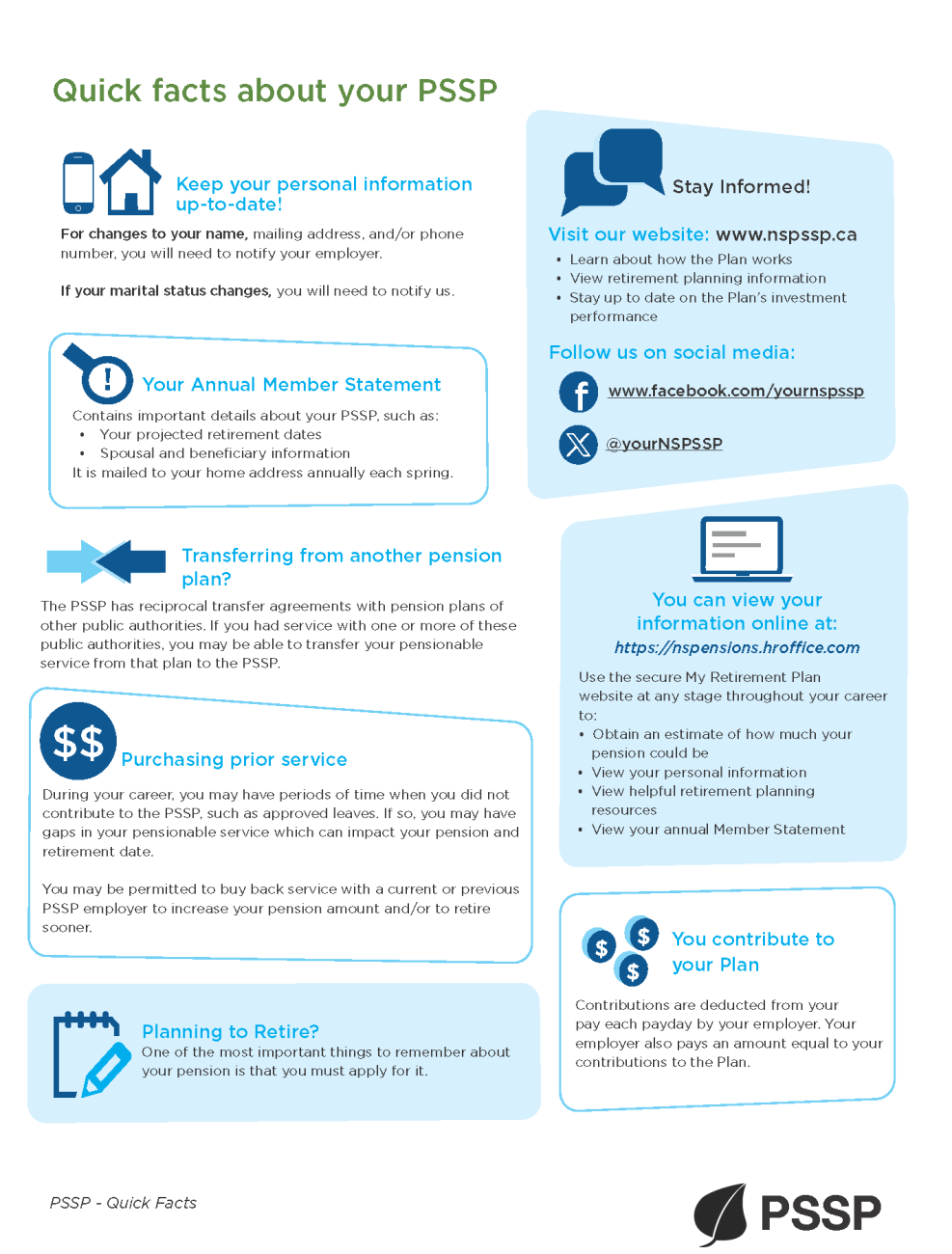 A sheet reviewing quick facts about your PSSP